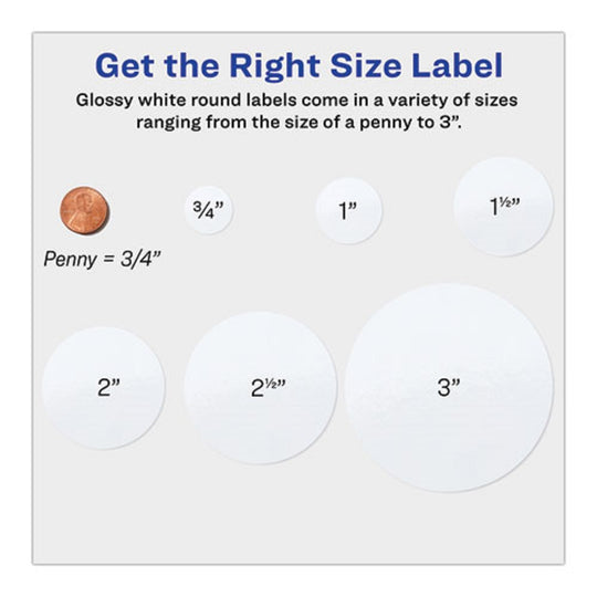 ROUND PRINT TO-THE EDGE LABELS W/ SURE FEED TECHNOLOGY - GLOSSY WHITE