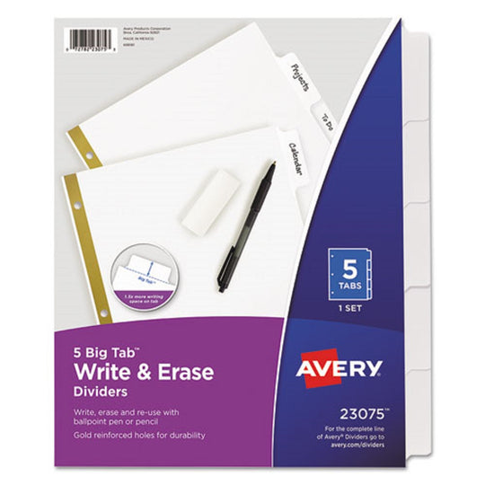 BIG TAB ERASEABLE WRITE-ON DIVIDERS - WHITE