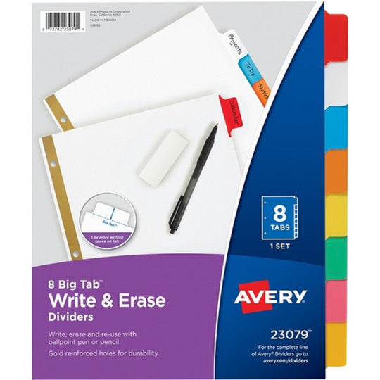 AVERY WRITE and ERASE BIG 8-TAB PAPER DIVIDERS - MULTICOLOR - LETTER