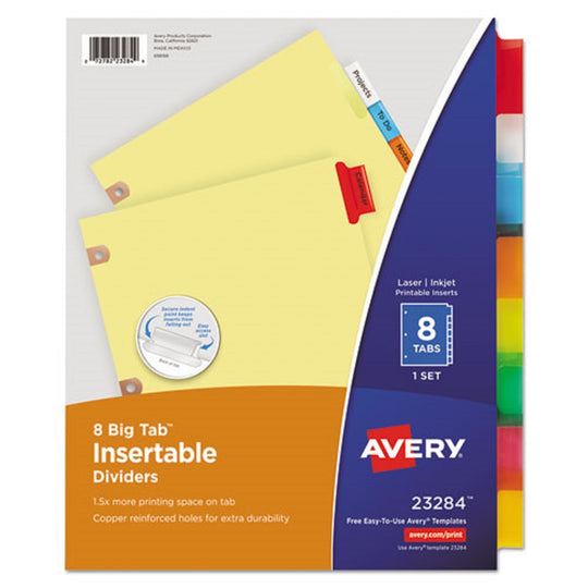 INSERTABLE BIG TAB DIVIDERS - LETTER - MULTI-COLOR TABS