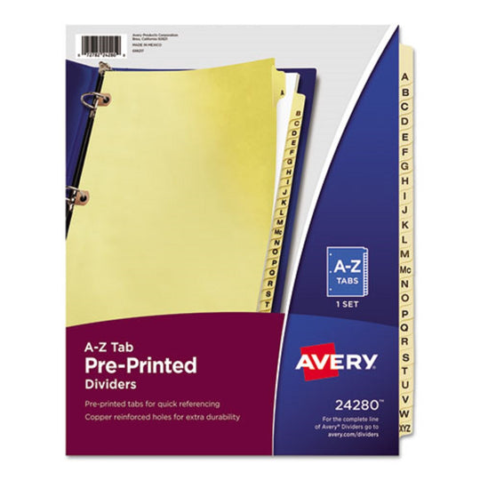 PREPRINTED DIVIDERS - COPPER REINFORCED - A-Z