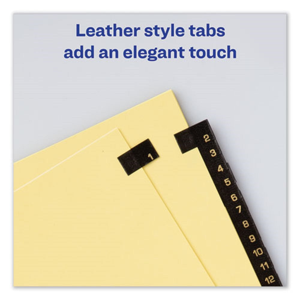 PRE-PRINTED BLACK LEATHER TAB DIVIDERS - COPPER REINFORCED HOLES - LETTER