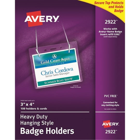 SECURE TOP HANGING-STYLE BADGE HOLDERS, HORIZONTAL - CLEAR