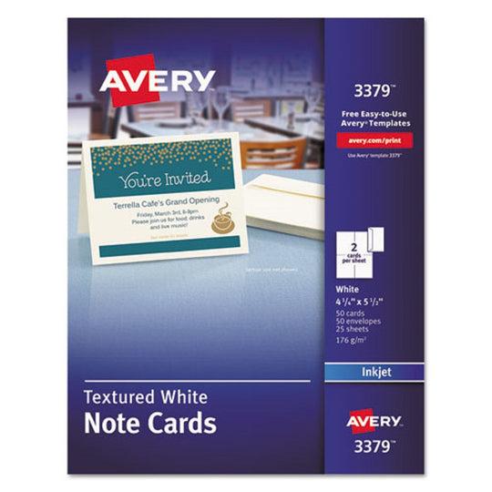 NOTE CARDS W/ MATCHING ENVELOPES, INKJET - WHITE