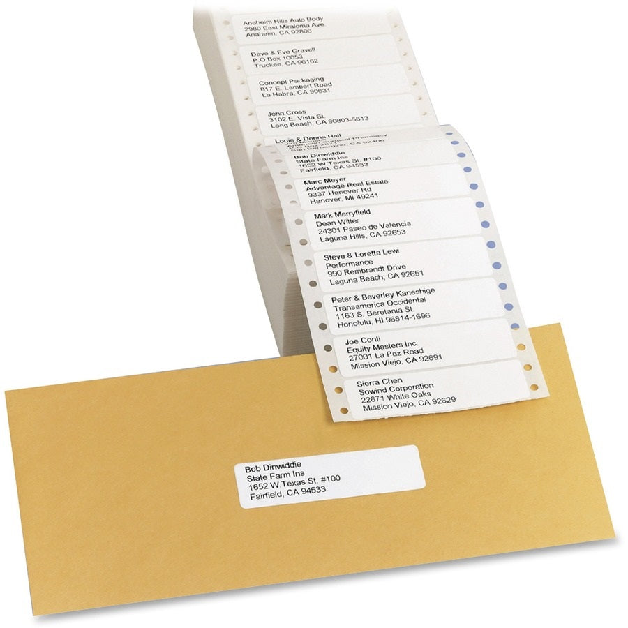 DOT MATRIX  PRINTER MAILING LABELS, PIN-FED PRINTERS - WHITE