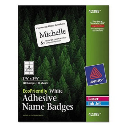 ECOFRIENDLY ADHESIVE NAME BADGE LABELS - WHITE