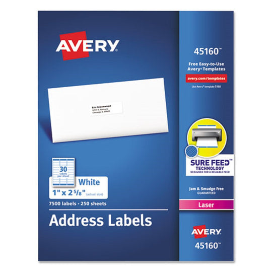 ADDRESS LABELS W/ SURE FEED TECHNOLOGY, LASER PRINTES - WHITE