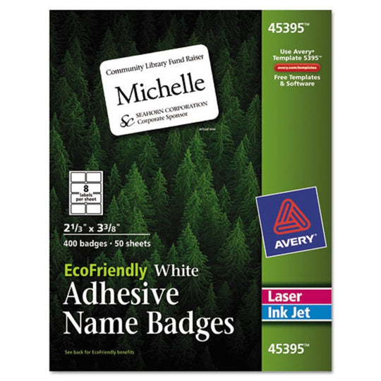 ECOFRIENDLY ADHESIVE NAME BADGE LABELS - WHITE