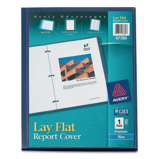 LAY FLAT VIEW REPORT COVER, FLEXIBLE FASTENER - CLEAR/ BLUE