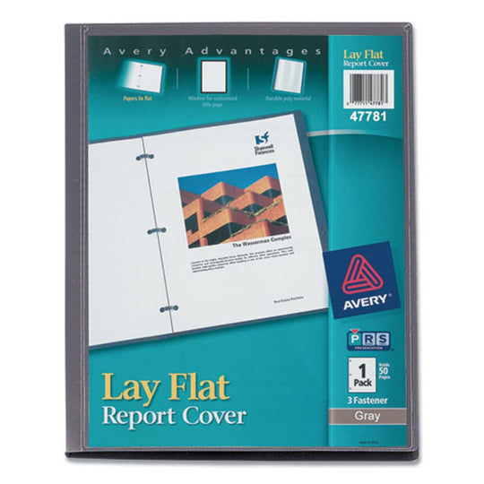 LAY FLAT VIEW REPORT COVER, FLEXIBLE FASTENER - CLEAR/ GRAY