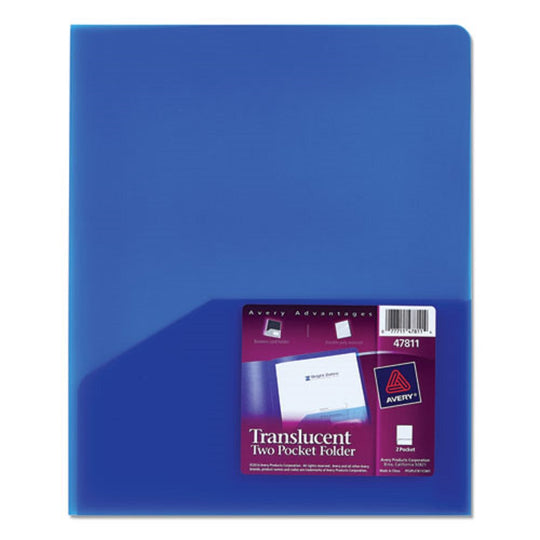 PLASTIC TWO POCKET FOLDER - TRANSLUCENT BLUE