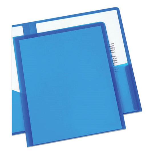 PLASTIC TWO POCKET FOLDER - TRANSLUCENT BLUE