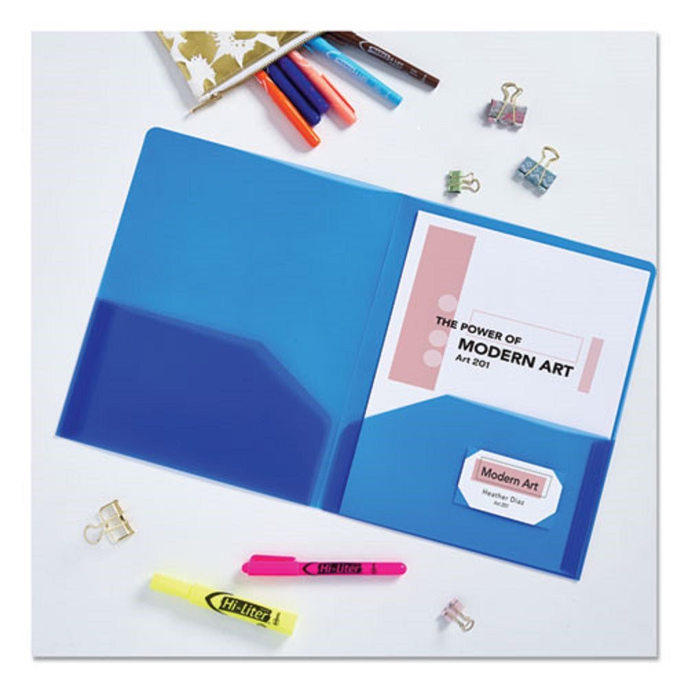 PLASTIC TWO POCKET FOLDER - TRANSLUCENT BLUE