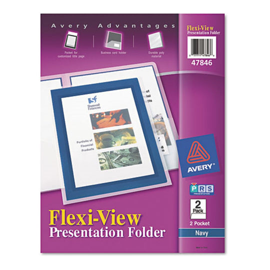 FLEXI-VIEW TWO POCKET POLYPROPYLETE FOLDER - TRANSLUCENT/ NAVY