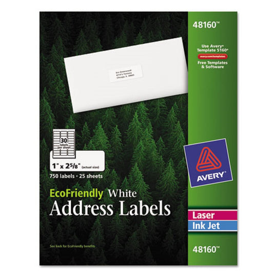 ECOFRIENDLY MAILING LABELS - INKJET/LASER PRINTERS - WHITE