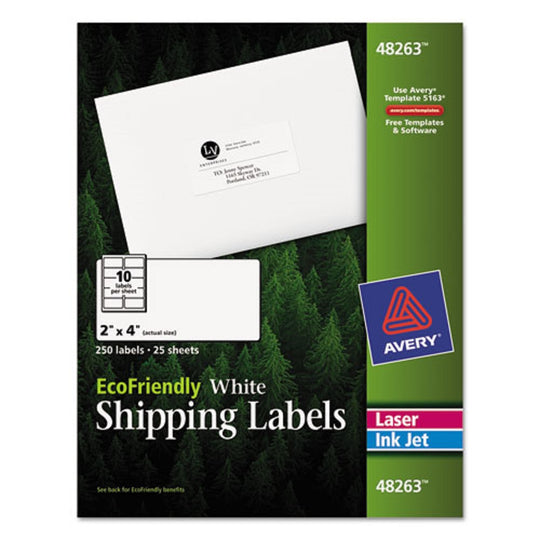 ECOFRIENDLY MAILING LABELS, INKJET/ LASER PRINTERS - WHITE