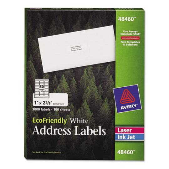 ECOFRIENDLY MAILING LABELS - INKJET/LASER PRINTERS - WHITE