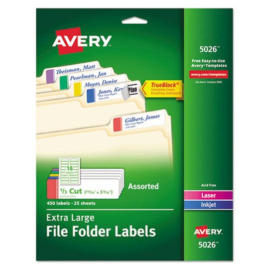 EXTRA LARGE TRUE BLOCK FILE FOLDER LABELS W/ SURE FEED TECHNOLOGY - WHITE