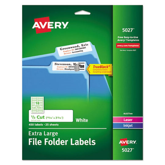 EXTRA LARGE TRUEBLOCK FILE FOLDER LABES W/ SURE FEED TECHNOLOGY - WHITE