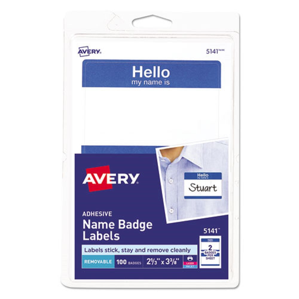 PRINTABLE ADHESIVE NAME BADGES - BLUE "HELLO"