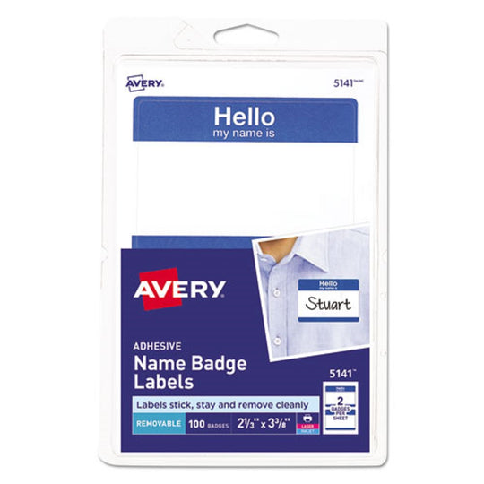 PRINTABLE ADHESIVE NAME BADGES - BLUE "HELLO"