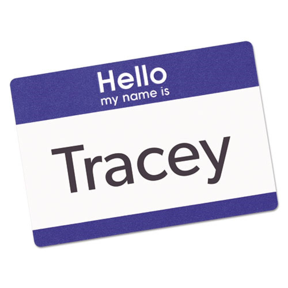 PRINTABLE ADHESIVE NAME BADGES - BLUE "HELLO"