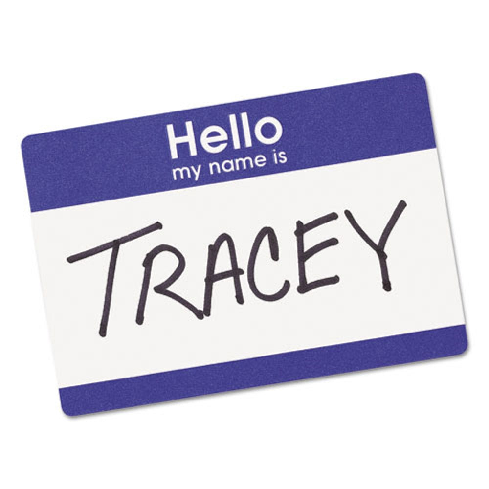 PRINTABLE ADHESIVE NAME BADGES - BLUE "HELLO"
