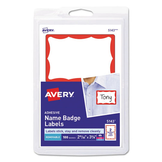 PRINTABLE ADHESIVE NAME BADGES - RED BORDER