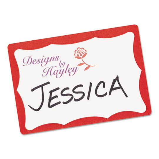 PRINTABLE ADHESIVE NAME BADGES - RED BORDER