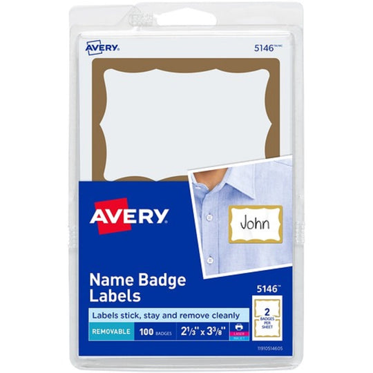 PRINTABLE ADHESIVE NAME BADGES - GOLD BORDER