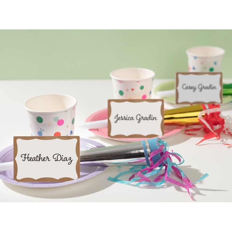 PRINTABLE ADHESIVE NAME BADGES - GOLD BORDER