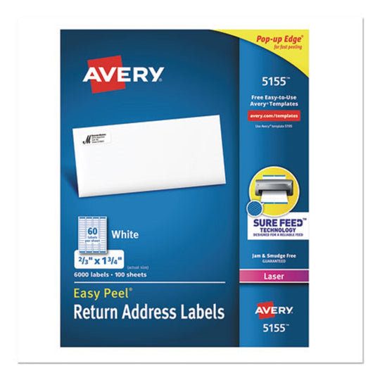 EASY PEEL ADDRESS LABELS W/ SURE FEED TECHNOLOGY, LASER PRINTERS - WHITE