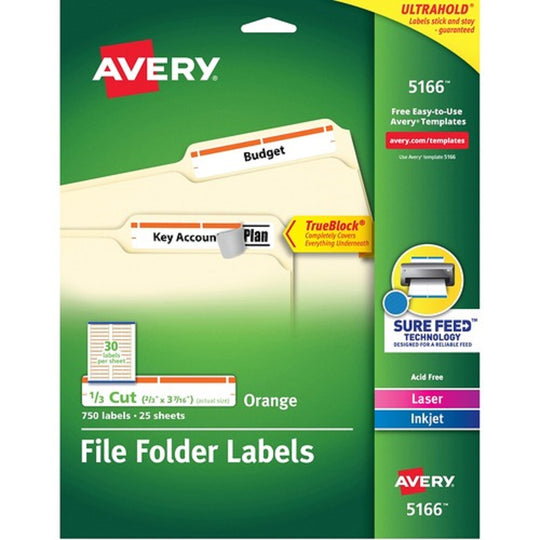 PERMANENT TRUBLOCK FILE FOLDER LABELS W/ SURE FEED TECHNOLOGY - WHITE