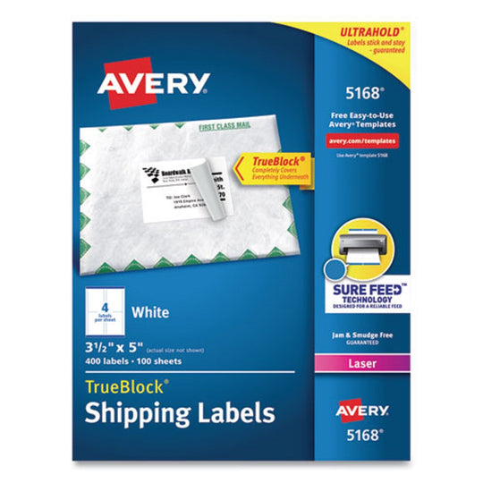 SHIPPING LABELS W/ TRUEBLOCK TECHNOLOGY - LASER PRINTERS - WHITE