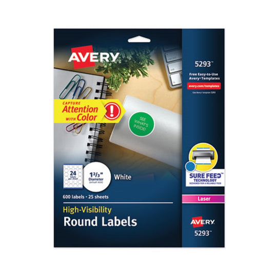 ROUND HIGH VISIBILITY LABELS - WHITE