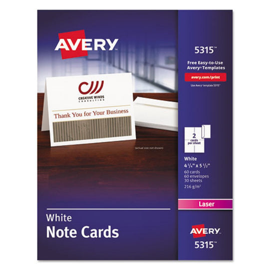 NOTE CARDS W/ MATCHING ENVELOPES, LASER - UNCOATED WHITE