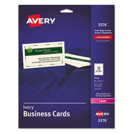 PRINTABLE MICROPERFORATED BUSINESS CARDS W/ SURE FEED TECHNOLOGY, LASER - IVORY