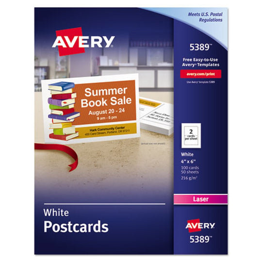 PRINTABLE POSTCARDS, LASER, 80 lb, 4 x 6 - UNCOATED WHITE
