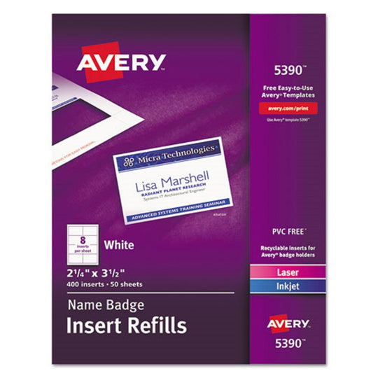 NAME BADGE INSERT REFILLS, HORIZONTAL/ VERTICAL - WHITE