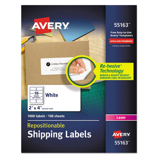 REPOSITIONABLE SHIPPING LABELS W/ SURE FEED, INKJET/ LASER - WHITE