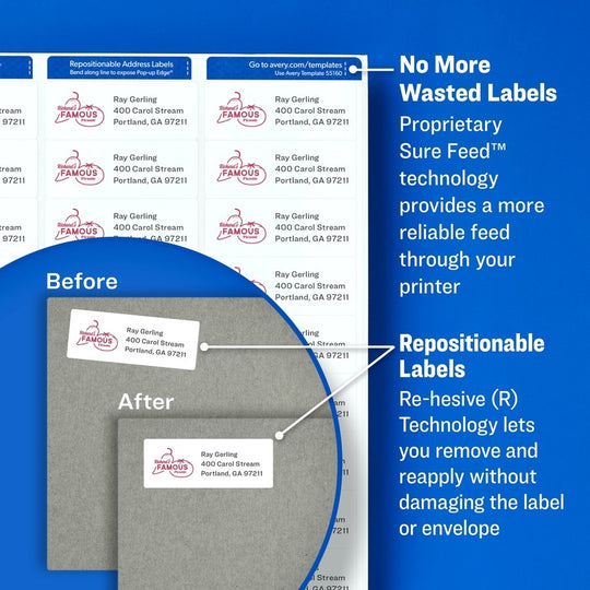 REPOSITIONABLE SHIPPING LABELS W/ SURE FEED, INKJET/ LASER - WHITE