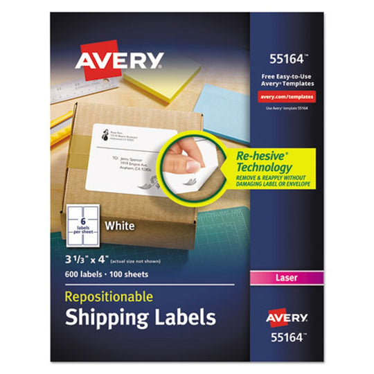 REPOSITIONABLE SHIPPING LABELS W/ SUREFEED TECHNOLOGY, LASER PRINTER - WHITE