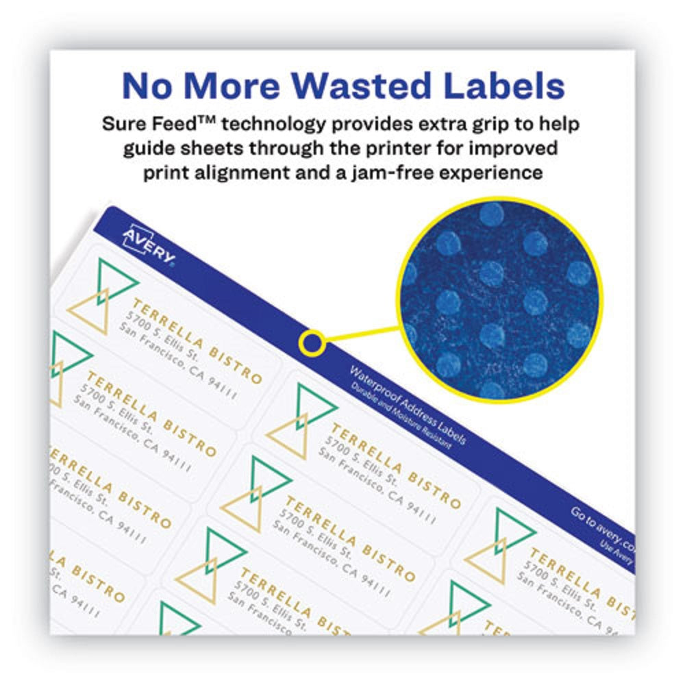 WATERPROOF ADDRESS LABELS W/ TRUE BLOCK & SURE FEED, LASER PRINTERS - WHITE