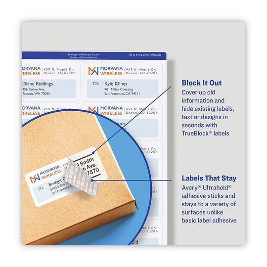 WATERPROOF SHIPPING LABELS W/ TRUEBLOCK & SURE FEED, LASER PRINTERS - WHITE