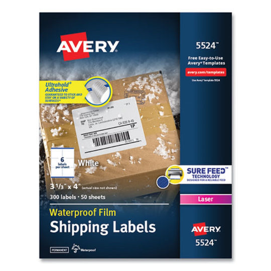 WATERPROOF SHIPPING LABELS W/ TRUE BLOCK & SURE FEED, LASER PRINTER - WHITE