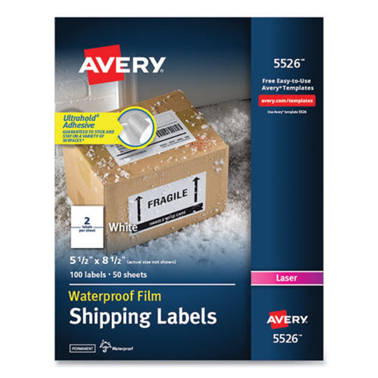 WATERPROOF SHIPPING LABELS W/ TRUE BLOCK TECHNOLOGY, LASER PRINTERS - WHITE