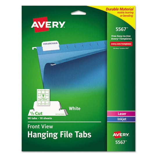 LASER PRINTABLE HANGING FILE TABS - WHITE