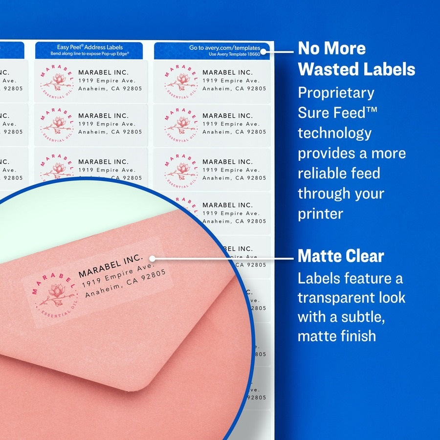 PEEL MAILING LABELS W/ SURE FEED TECHNOLOGY, LASER PRINTERS - MATTE CLEAR