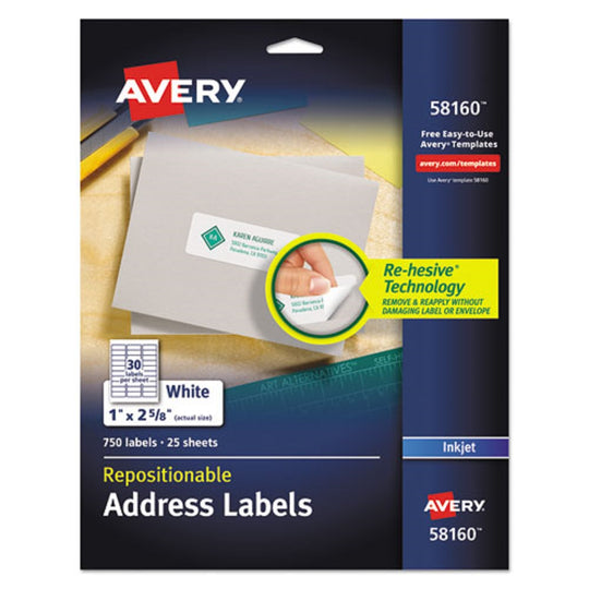 REPOSITIONABLE ADDRESS LABELS W/ SURE FEED - INKJET/LASER - WHITE