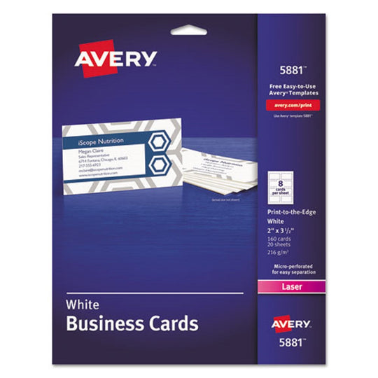 PRINT-TO-THE-EDGE MICROPERF BUSINESS CARDS W/ SURE FEED TECHNOLOGY, COLOR LASER - WHITE